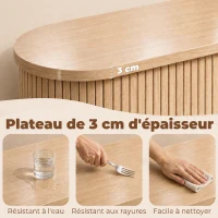 HOMCOM Buffet salon, meuble de rangement ovale avec 2 portes coulissantes et étagères réglables, 140x40x75cm, bois naturel(m-6)