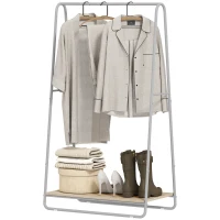 HOMCOM Charriot com Prateleira para Sapatos Barras Superior e Laterais Estrutura de Metal 80x44x140 cm Madeira e Cinzento(m-14)