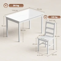 HOMCOM Set de dining 5 piese pentru 4 persoane, masă dreptunghiulară și scaune din lemn masiv, pentru spații mici, alb(m-3)