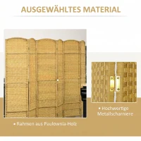 HOMCOM Raumteiler, 6-teilig faltbare Trennwand, Geflechtmuster, Kiefernholz, Naturholz(m-6)