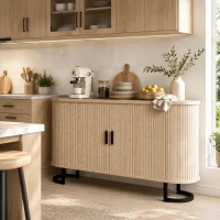 HOMCOM Buffet salon, meuble de rangement ovale avec 2 portes coulissantes et étagères réglables, 140x40x75cm, bois naturel(m-8)