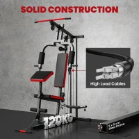 SPORTNOW Station de Musculation Multifonction à Disques Libres, avec Banc Amovible, 136x107x205cm, Noir et Rouge(m-8)