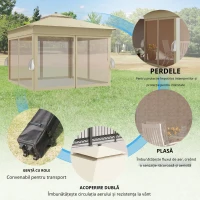 Outsunny Pavilion 3,3x3,3m rezistent la apă pop-up pliabil cu LED, acoperiș dublu, plasă anti-țânțari, 4 părți laterale, geantă(m-6)