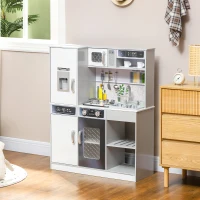 AIYAPLAY Set Cucina Giocattolo in Legno con Fornello con Luci e Suoni, Lavello con Circolo d'Acqua e Accessori, Bianco(m-10)