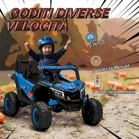 AIYAPLAY Macchina Elettrica per Bambini UTV 12V con Cintura, Telecomando, Sospensioni, USB, 3-7 km/h, 3-5 Anni, Blu(m-4)