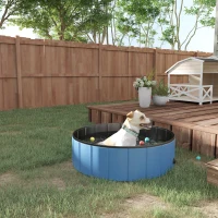 PawHut Foldable Dog Pool for Puppies and Ducks, Thickened PVC Dog Paddling Pool Bath Tub Hard Board, Anti-Slip Bottom and Drainage Hole, 100 x 30cm, Blue(m-9)