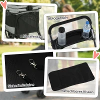 PawHut Hundewagen Faltbar Hundebuggy mit Kissen Netzfenstern Getränkehalter 360° drehbare Räder für kleine Hunde bis 10kg Grau(m-7)