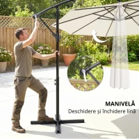 Outsunny Umbrela pentru Gradina Brat cu Manivela, Φ3x2.5m, Alba(m-4)