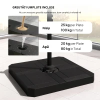 Outsunny Parasol cu braț lateral pătrat parasol de grădină exterior bază și plăci de umplere stâlp aluminiu protecție UV50+2,4x2,4m kaki(m-7)