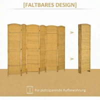 HOMCOM Raumteiler, 6-teilig faltbare Trennwand, Geflechtmuster, Kiefernholz, Naturholz(m-4)