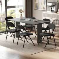 HOMCOM 6er-Set Klappstühle, Tragbare Bürostühle, Metallbeine, Faltstuhl für Büro, Empfang, Wartezimmer, Leinenoptik, Schwarz(m-10)