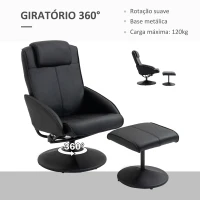 HOMCOM Poltrona Relax Reclinável até 145° com Banco de Apoio para os Pés Estofada em PU e Estrutura de Aço 78x67x98 cm Preto(m-6)