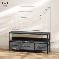 HOMCOM TV-Unterschrank für 140 cm mit faltbaren Stoffschubladen und Ablage aus Metall und MDF, 120x29x56 cm, Schwarz(m-3)