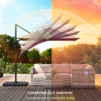 Outsunny Parasol cu braț lateral pătrat parasol de grădină exterior bază și plăci de umplere stâlp aluminiu protecție UV50+2,4x2,4m kaki(m-5)