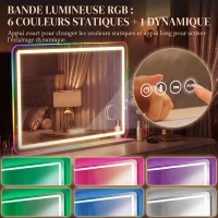 HOMCOM Miroir maquillage lumineux 80x60cm, miroir coiffeuse LED dimmable, lumière RGB, 3 températures de couleur, blanc(m-6)