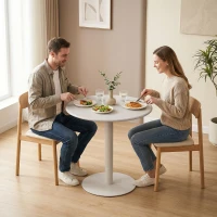 HOMCOM Runder Küchentisch für 2 Personen mit Stahlgestell, platzsparend, 60 x 60 x 72 cm, Beige(m-10)
