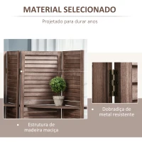 HOMCOM Biombo Dobrável de 4 Painéis de Madeira 162x170 cm Divisória de Ambiente com 3 Prateleiras Nogueira(m-5)