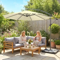 Outsunny 3m Overhanging Parasol, with Base, Weights and Cover - Sand brown(m-14)