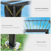 Outsunny Pergolă aprox. 3,6 x 3 m, pavilion de grădină, copertină din aluminiu cu acoperiș reglabil, gri închis(m-4)