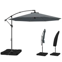 Outsunny 3m Overhanging Parasol, with Base, Weights and Cover - Dark Grey(m-15)