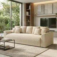 HOMCOM Schlafsofa 230 cm 3-Sitzer Sofa mit Schlaffunktion, Kissen, Stauraum, Cordstoff, Nosagunterfederung, für Wohnzimmer, Beige(m-10)