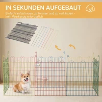 PawHut Freilaufgehege, Welpenauslauf, modulares Design, verriegelbar, Stahl, Ø156x60H cm, Bunt(m-4)