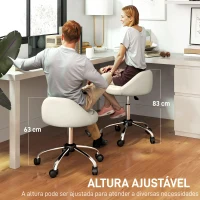 HOMCOM Banco com Rodas Banco Giratório com Altura Ajustável Cosmética Dentista Cabeleireiro Ø50x63-83 cm Branco(m-4)