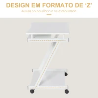 HOMCOM Mesa de Computador com Rodas 60x48 cm com Gaveta Deslizante para Teclado e Prateleira Inferior Estrutura Metálica Branca(m-4)