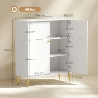 HOMCOM Aparador moderno, buffet de 105,4 cm con 4 puertas de cierre suave y patas metálicas, para comedor y cocina, blanco crema(m-3)