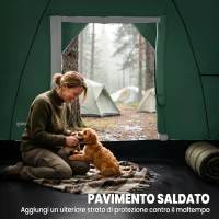 Outsunny Tenda da Campeggio 6 Posti Idrorepellente con Protezione UV, Pali in Fibra di Vetro, 4.55x2.2x1.8 m, Verde(m-5)