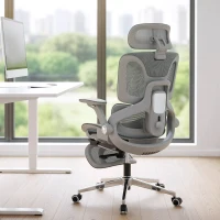 HOMCOM Ergonomiczny fotel biurowy, fotel komputerowy z siatki z oddzielnym oparciem, podparcie lędźwiowe, 4D składane podłokietniki, Szary(m-10)