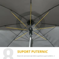 Outsunny Umbrela de soare pentru plaja din Poliester si Otel cu 8 Nervuri, cu Tetiera care se Inclina la 45° si Design in 2 Sectiuni, Ø180x209 cm, Gri(m-7)