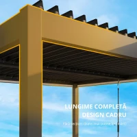 Outsunny Pergolă 3x3 m acoperiș terasă din aluminiu cu iluminare LED, telecomandă, acoperiș cu lamele reglabil(m-5)