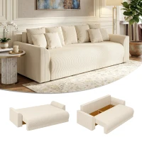 HOMCOM Schlafsofa 230 cm 3-Sitzer Sofa mit Schlaffunktion, Kissen, Stauraum, Cordstoff, Nosagunterfederung, für Wohnzimmer, Beige(m-2)