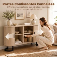 HOMCOM Buffet salon, meuble de rangement ovale avec 2 portes coulissantes et étagères réglables, 140x40x75cm, bois naturel(m-4)