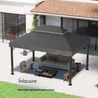 Outsunny Acoperiș de rezervă pentru pavilion, 3 x 4 m, husă de rezervă cu orificii de scurgere, poliester, protecție solară, UPF30+, Gri închis(m-9)