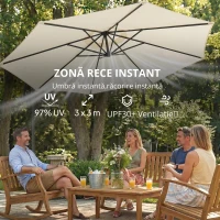 Outsunny Umbrela pentru Gradina Brat cu Manivela, Φ3x2.5m, Alba(m-6)