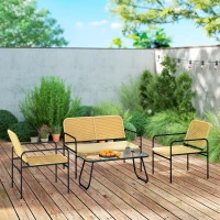 Outsunny Conjunto de Muebles Jardín Exterior de Ratán de 4 Piezas con Sofá Sillones y Mesa de Tablero de Vidrio Natural(m-9)
