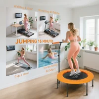 HOMCOM 40" Fitness Trampoline with Adjustable Handle, Rebounder Trampoline, Mini Jumper for Indoor Exercise Workout, Orange(m-7)