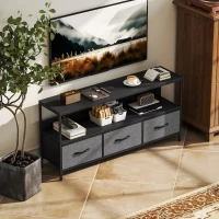 HOMCOM Mueble para TV de 140 cm con Cajones Plegables de Tela y Estante de Metal y MDF 120x29x56 cm Negro(m-6)