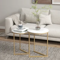 HOMCOM Lot de 2 tables d'appoint, table basse moderne avec pieds en acier dorés pour salon, chambre(m-6)
