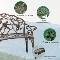 Outsunny Bancă de grădină 2 locuri din metal, bancă în stil retro, bancă de parc cu model floral 100 x 54 x 78 cm, Bronz(m-7)