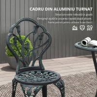 Outsunny Set Mobilier de Grădină 2 Locuri 2 Scaune + Masă Rotundă Fontă de Aluminiu Imitație Fier Forjat Verde(m-5)