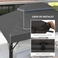 Outsunny Acoperiș de rezervă pentru pavilion, 3 x 4 m, husă de rezervă cu orificii de scurgere, poliester, protecție solară, UPF30+, Gri închis(m-8)