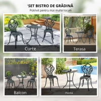 Outsunny Set Mobilier de Grădină 2 Locuri 2 Scaune + Masă Rotundă Fontă de Aluminiu Imitație Fier Forjat Verde(m-7)