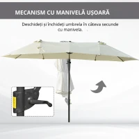 Outsunny Umbrela dubla din poliester Anti-UV impermeabil bej 440x270x250cm(m-5)