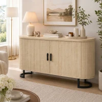 HOMCOM Buffet salon, meuble de rangement ovale avec 2 portes coulissantes et étagères réglables, 140x40x75cm, bois naturel(m-15)