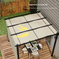 Outsunny Pergolă cu 3 țesături glisante 3 x 3 x 2,38 m structură din oțel negru țesătură poliester de înaltă densitate bej(m-7)