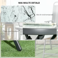 Outsunny Masă Rotundă Pliabilă cu Blat din Sticlă din Imitație de Marmură, Măsuță Mică de Cafea pentru Exterior, Φ45x50 cm, Alb(m-5)