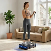 SPORTNOW Plataforma Vibratória com 120 Velocidades 5 Programas Ecrã LED Luz Controlo Remoto e 2 Bandas Elásticas 48x32x13 cm Preto(m-2)